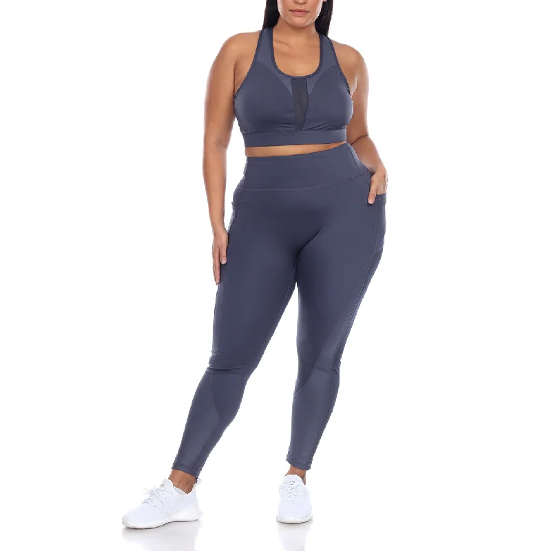 Plus Size Racer Back Sports Bra & Mesh Leggings Set