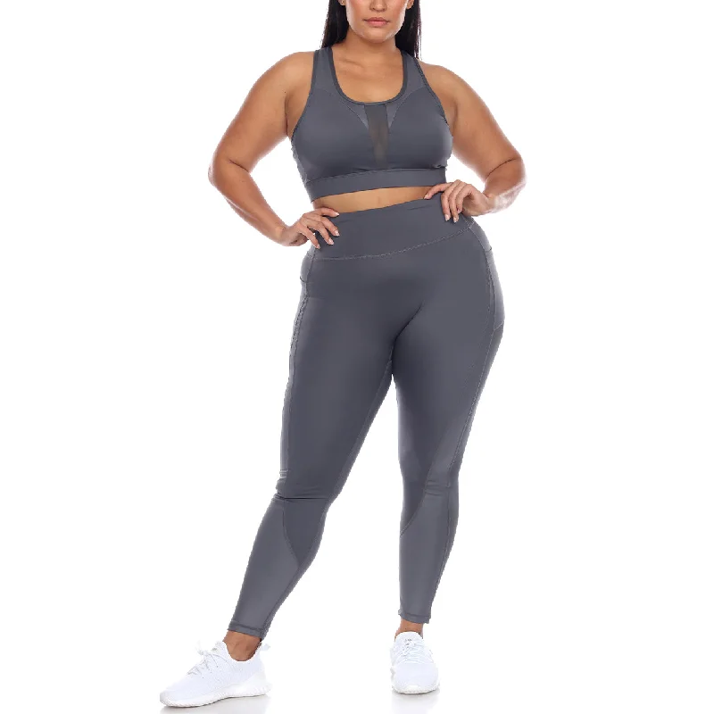 Plus Size Racer Back Sports Bra & Mesh Leggings Set