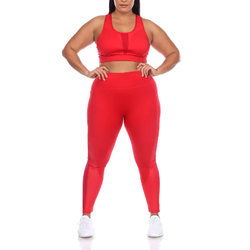 Plus Size Racer Back Sports Bra & Mesh Leggings Set