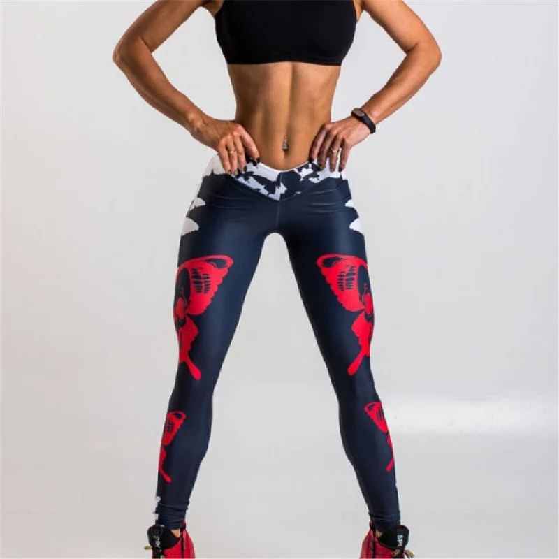 QICKITOUT  Women's Fitness Workout Activewear Leggings with Butterfly Print