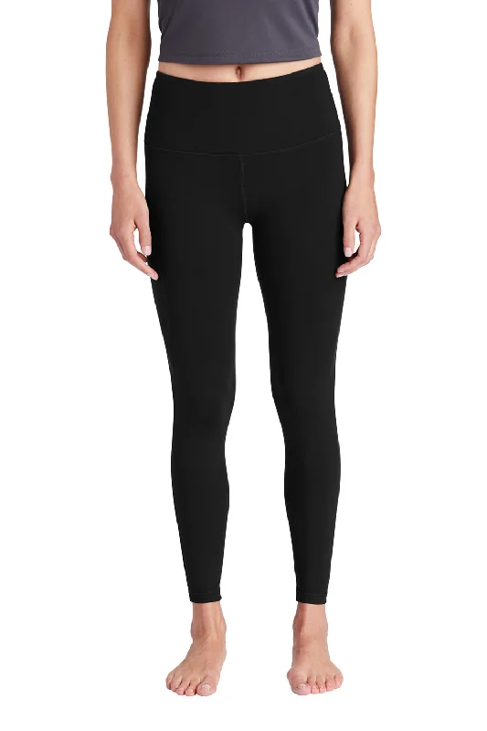 Sport-Tek Womens Moisture Wicking High Rise Leggings - Black Trendy High-Compression Leggings Sport-Tek Womens Moisture Wicking High Rise Leggings - Black Trendy High-Compression Leggings