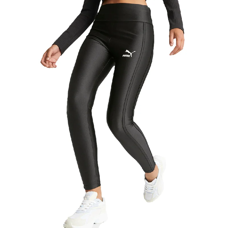 T7 High Waist Shiny Leggings Trendy Colorblock Print Leggings