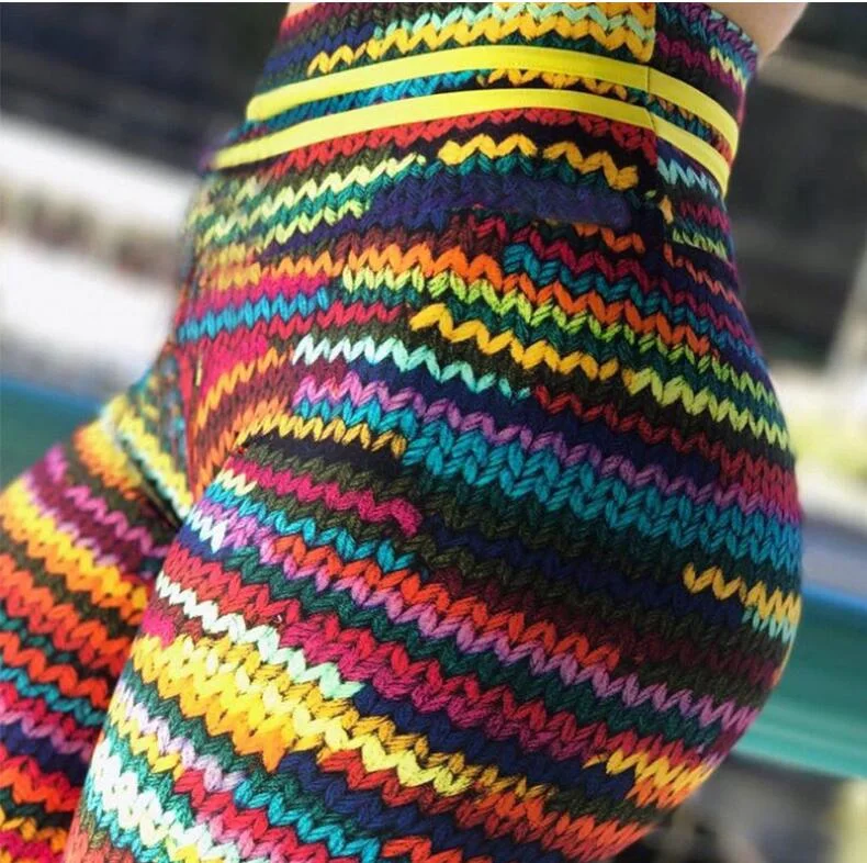 Fashion Knitting Yarn Print Patchwork Leggings New Original Knit Printing Leggings with 2 Yellow String on Waist Fashionable High-Rise Workout Leggings Fashion Knitting Yarn Print Patchwork Leggings New Original Knit Printing Leggings with 2 Yellow String on Waist Fashionable High-Rise Workout Leggings