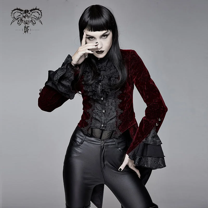 CT13302 Autumn red women gothic party Paisley jacquard velvet swallow-tailed jackets Elasticated Jacket Padded Jacket Insulated Jacket CT13302 Autumn red women gothic party Paisley jacquard velvet swallow-tailed jackets Elasticated Jacket Padded Jacket Insulated Jacket