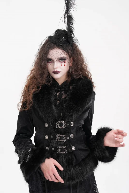Black Faux Fur Bucket-up Chain Women's Gothic Jacket Denim Jacket Leather Jacket Suede Jacket Black Faux Fur Bucket-up Chain Women's Gothic Jacket Denim Jacket Leather Jacket Suede Jacket
