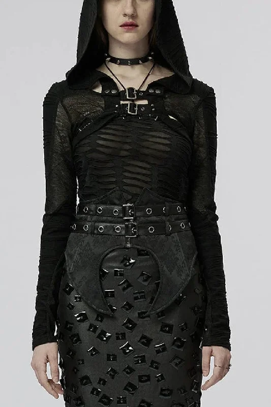 Black Hollow Stretch-Knit Stitching Detachable Hooded Stripe Buckles Womens Steampunk Jacket Embroidered Jacket Appliqued Jacket Beaded Jacket Black Hollow Stretch-Knit Stitching Detachable Hooded Stripe Buckles Womens Steampunk Jacket Embroidered Jacket Appliqued Jacket Beaded Jacket