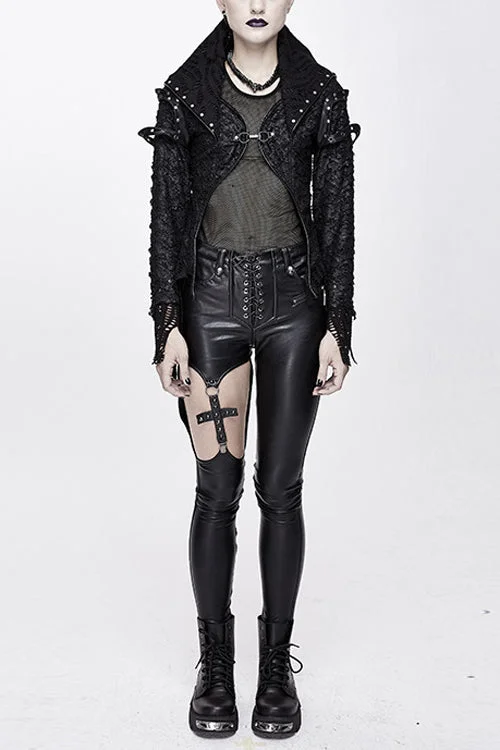 Black Punk Rock Short Front And Long Back Broken Holes Womens Jacket Striped Jacket Polka Dot Jacket Floral Jacket Black Punk Rock Short Front And Long Back Broken Holes Womens Jacket Striped Jacket Polka Dot Jacket Floral Jacket