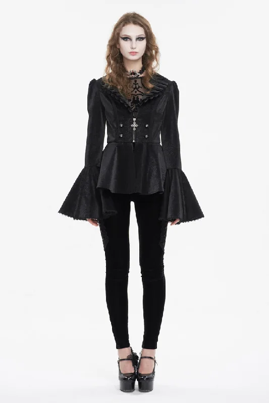 Black Ruffled Collar Flared Sleeved Women's Gothic Jacket Oversized Jacket Tailored Jacket Straight Jacket Black Ruffled Collar Flared Sleeved Women's Gothic Jacket Oversized Jacket Tailored Jacket Straight Jacket