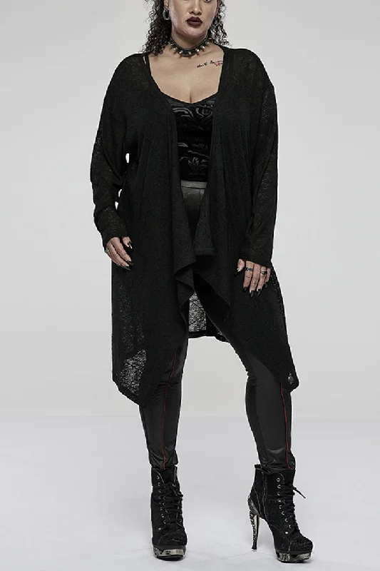Black Soft Knitting Mottled Texture Asymmetric Hem Skull Decal On The Back Women's Plus Size Gothic Jacket Anorak Shell Jacket Lightweight Jacket Black Soft Knitting Mottled Texture Asymmetric Hem Skull Decal On The Back Women's Plus Size Gothic Jacket Anorak Shell Jacket Lightweight Jacket