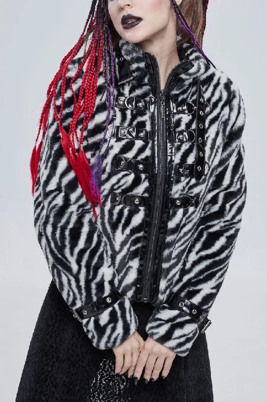 Black/White Stripe Design Shiny Belt With D-Shaped Buckle Decoration Padded Women's Punk Jacket Bomber Jacket Anorak Windbreaker Black/White Stripe Design Shiny Belt With D-Shaped Buckle Decoration Padded Women's Punk Jacket Bomber Jacket Anorak Windbreaker
