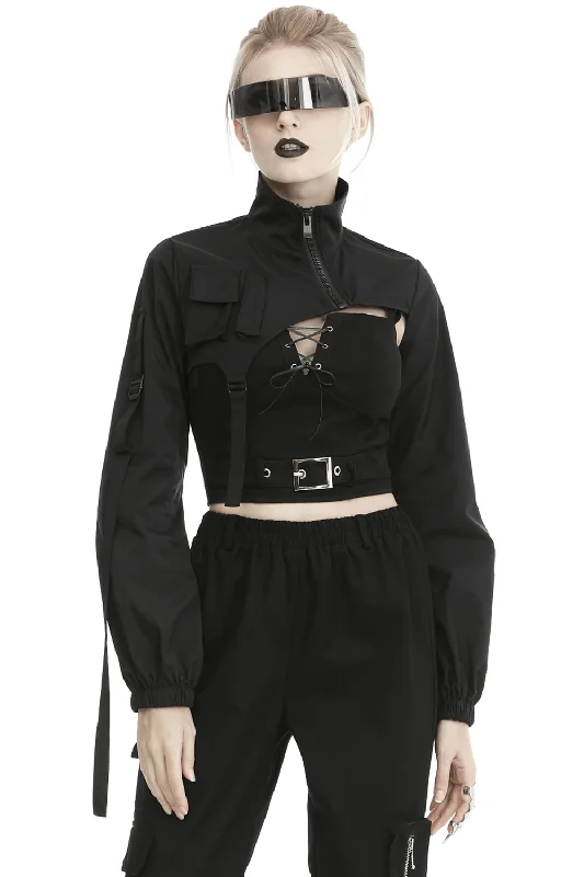 Edgy Long Sleeves Crop Jacket with Zipper and Pockets Print Jacket Jacquard Jacket Patchwork Jacket Edgy Long Sleeves Crop Jacket with Zipper and Pockets Print Jacket Jacquard Jacket Patchwork Jacket
