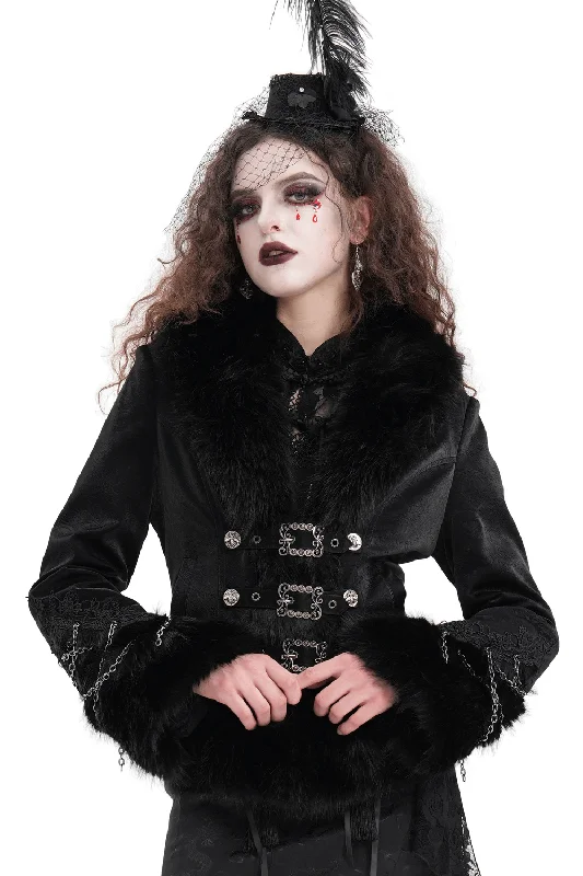 Elegant Gothic Faux Fur and Lace Buckle Jacket