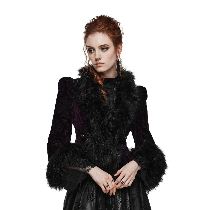 Embossed Velvet Gothic Jacket with Fur Detailing Faux Fur Jacket Real Fur Jacket Shearling Jacket Embossed Velvet Gothic Jacket with Fur Detailing Faux Fur Jacket Real Fur Jacket Shearling Jacket