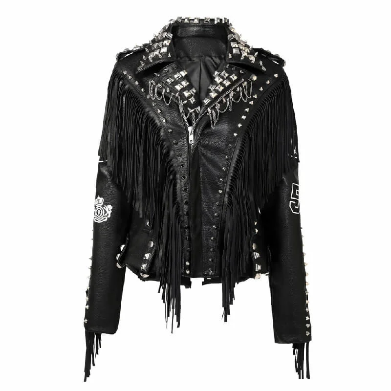 Fashion Ladies PU Leather Jacket with Rivets and Chain / Moto & Biker Jackets for Women Herringbone Jacket Checkered Jacket Solid Jacket Fashion Ladies PU Leather Jacket with Rivets and Chain / Moto & Biker Jackets for Women Herringbone Jacket Checkered Jacket Solid Jacket