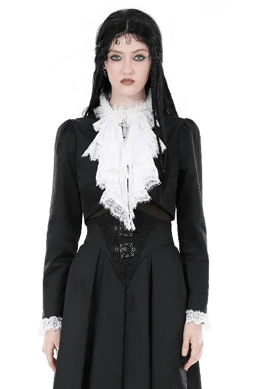 Gothic Cropped Lace Short Jacket with White Ruffle Collar Faux Fur Fabric Real Fur Fabric Shearling Fabric Gothic Cropped Lace Short Jacket with White Ruffle Collar Faux Fur Fabric Real Fur Fabric Shearling Fabric