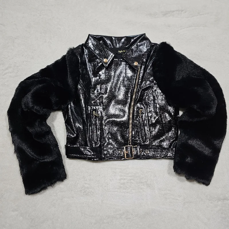 Kaylee Kollection Lafert Fur Sleeve Front Zip Moto Jacket Denim Jacket Leather Jacket Suede Jacket Kaylee Kollection Lafert Fur Sleeve Front Zip Moto Jacket Denim Jacket Leather Jacket Suede Jacket