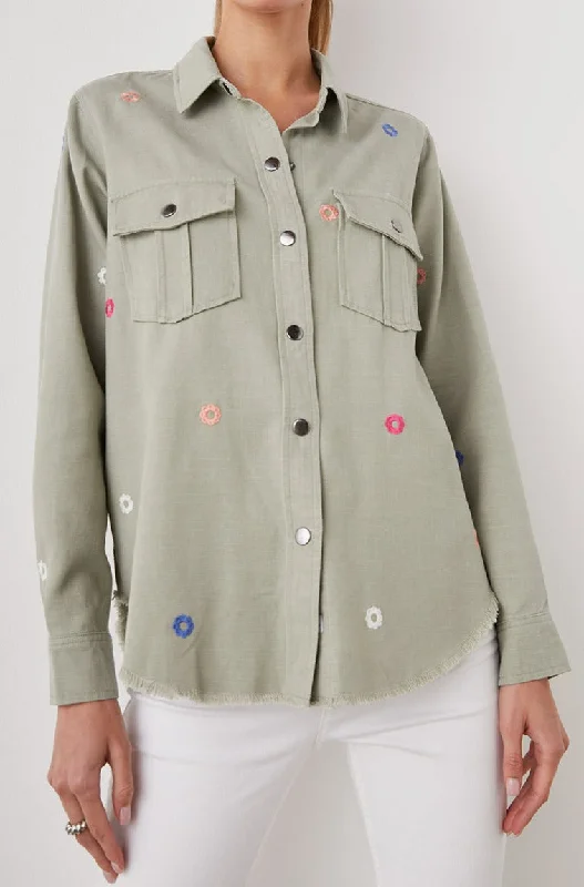 LOREN SHIRT JACKET - OLIVE EMBROIDERED DAISIES