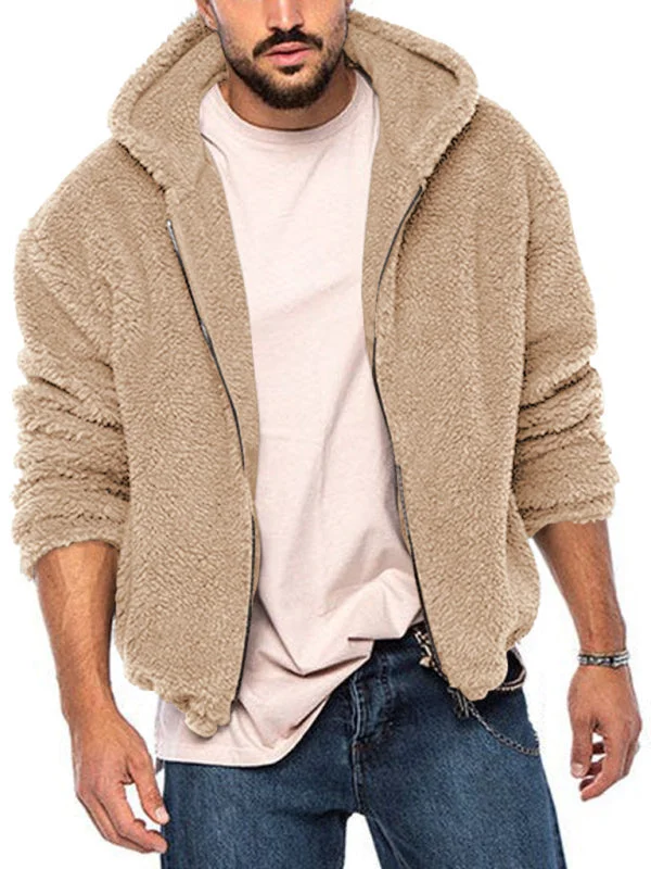 Men's double-sided arctic velvet hooded solid color warm zipper jacket Satin Fabric Silk Fabric Chiffon Fabric Men's double-sided arctic velvet hooded solid color warm zipper jacket Satin Fabric Silk Fabric Chiffon Fabric