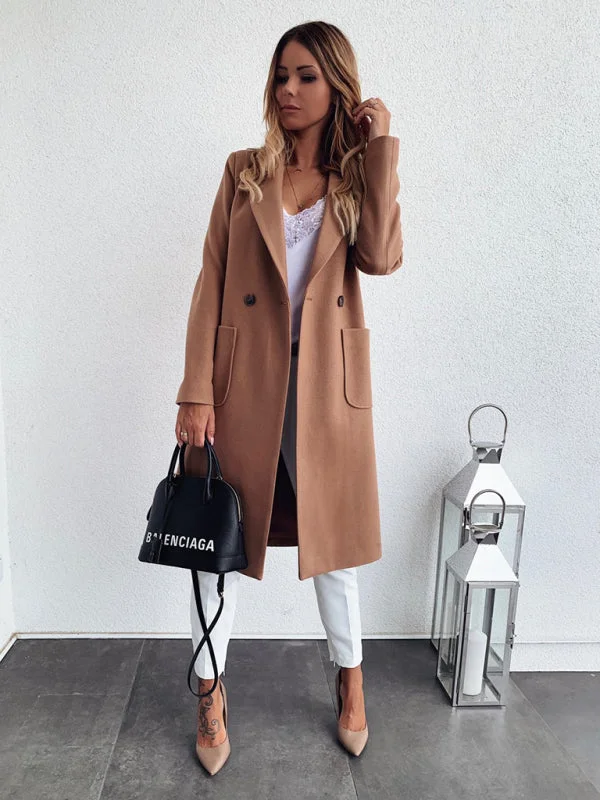 New autumn and winter solid color long-sleeved double pocket suit collar woolen jacket Anorak Shell Jacket Lightweight Jacket New autumn and winter solid color long-sleeved double pocket suit collar woolen jacket Anorak Shell Jacket Lightweight Jacket