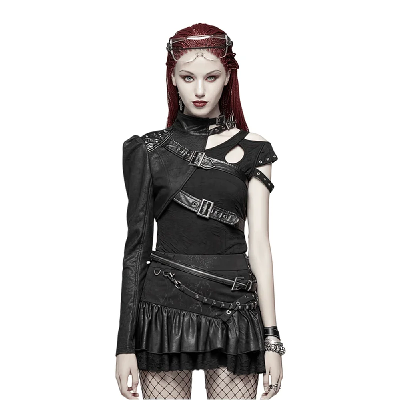 One Shoulder Faux Leather Punk Jacket with Buckles One-Shoulder Jacket Off-the-Shoulder Jacket Asymmetrical Jacket One Shoulder Faux Leather Punk Jacket with Buckles One-Shoulder Jacket Off-the-Shoulder Jacket Asymmetrical Jacket