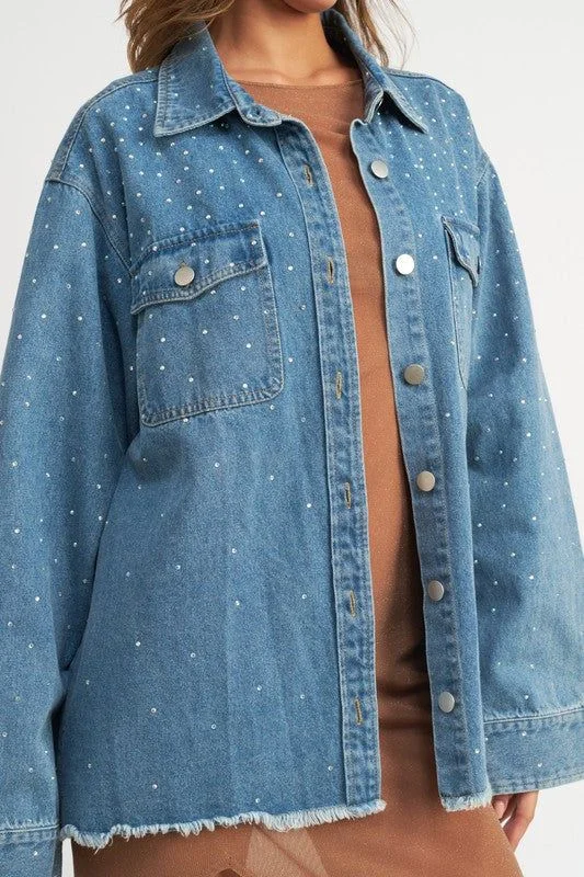 Emory Park Oversized Rhinestone Denim Jacket Knit Jacket Woven Jacket Fleece Jacket