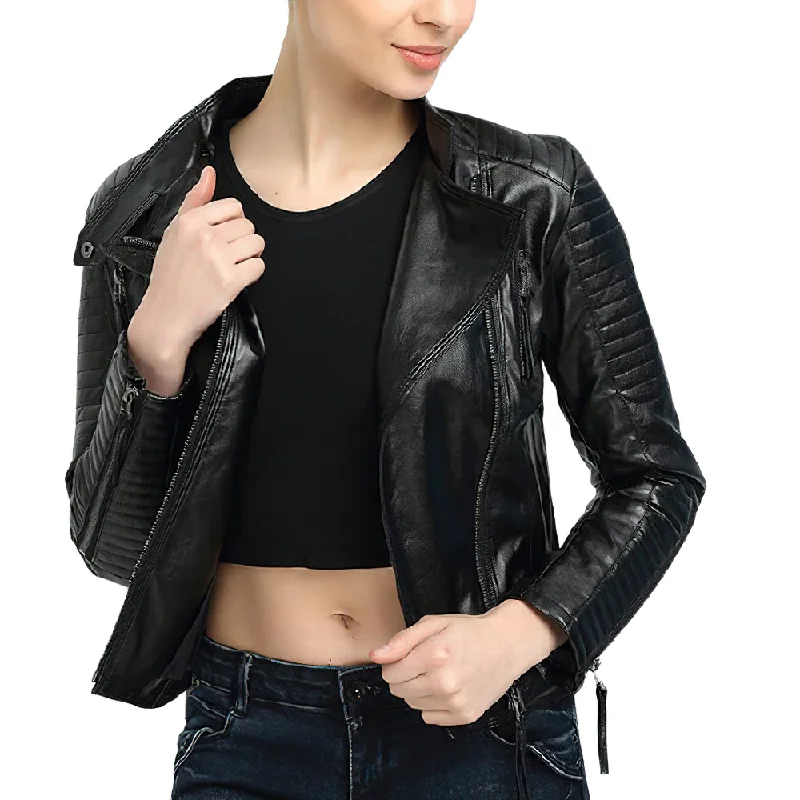 Punk style Women's Genuine Leather Jacket / Female Black Jackets with Zippers Plaid Jacket Tartan Jacket Houndstooth Jacket Punk style Women's Genuine Leather Jacket / Female Black Jackets with Zippers Plaid Jacket Tartan Jacket Houndstooth Jacket