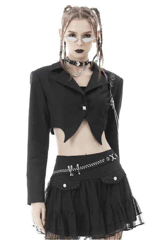 Punk Women's Crop Jacket with Chain Embellishments Tiered Jacket Buttoned Jacket Zippered Jacket Punk Women's Crop Jacket with Chain Embellishments Tiered Jacket Buttoned Jacket Zippered Jacket