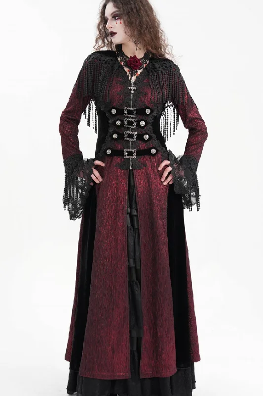 Red Buckle-up Tassels Women's Gothic Jacket with Hood Knit Jacket Woven Jacket Fleece Jacket Red Buckle-up Tassels Women's Gothic Jacket with Hood Knit Jacket Woven Jacket Fleece Jacket