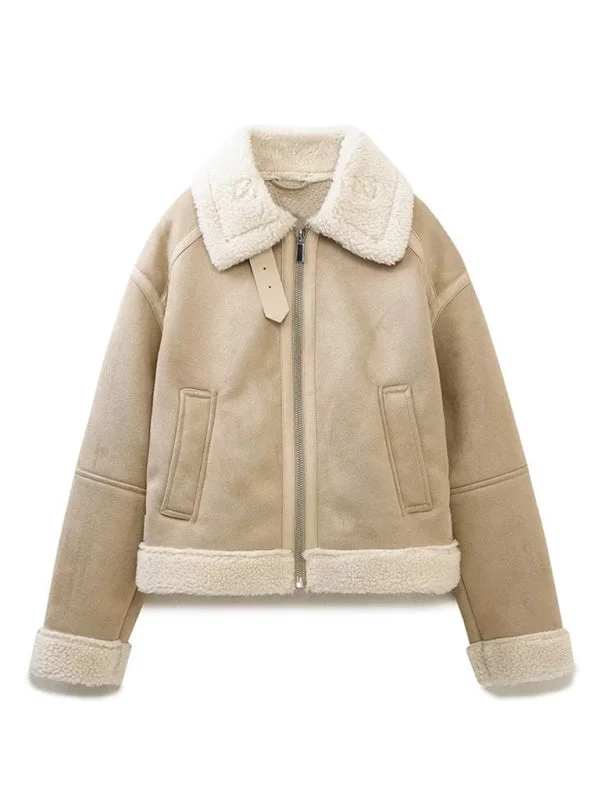 Reversible color block zippered jacket warm loose lapel coat top Cardigan Sweater Pullover Reversible color block zippered jacket warm loose lapel coat top Cardigan Sweater Pullover