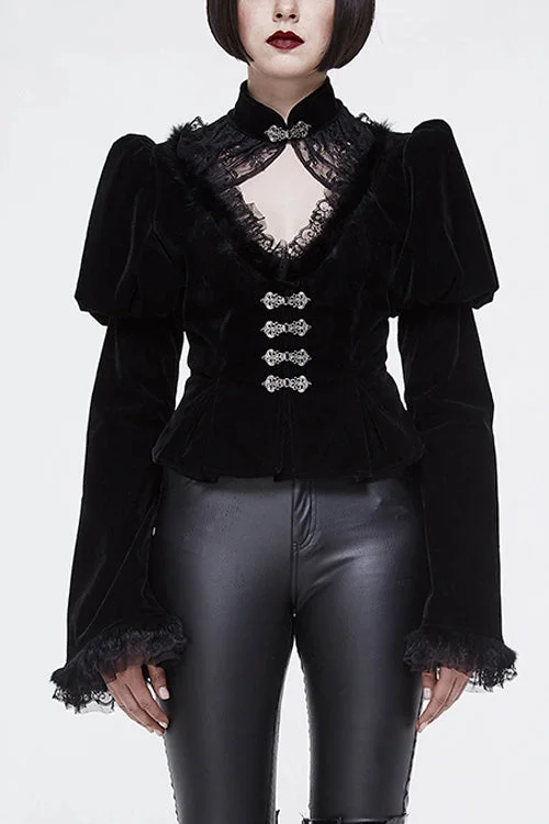 Small Stand Collar Flared Princess Sleeve Black Velveteen Short Womens Gothic Jacket Wool Jacket Cashmere Jacket Tweed Jacket Small Stand Collar Flared Princess Sleeve Black Velveteen Short Womens Gothic Jacket Wool Jacket Cashmere Jacket Tweed Jacket