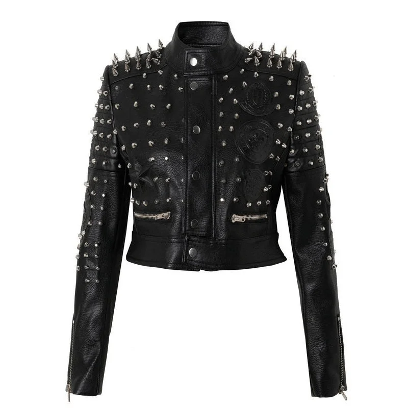 Steampunk Rock Silver Rivets Leather Jacket / Slim Short Women's Jackets Toggled Jacket Drawstring Jacket Belted Jacket Steampunk Rock Silver Rivets Leather Jacket / Slim Short Women's Jackets Toggled Jacket Drawstring Jacket Belted Jacket