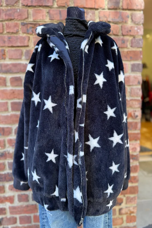 STORIA Faux Fur black Jacket with stars / S Tiered Jacket Buttoned Jacket Zippered Jacket STORIA Faux Fur black Jacket with stars / S Tiered Jacket Buttoned Jacket Zippered Jacket