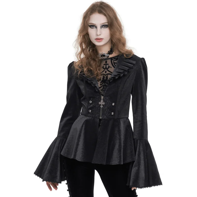 Vintage Zipper Long Flared Sleeves Jacket / Gothic Ruffled Collar Jackets Bomber Jacket Anorak Windbreaker Vintage Zipper Long Flared Sleeves Jacket / Gothic Ruffled Collar Jackets Bomber Jacket Anorak Windbreaker