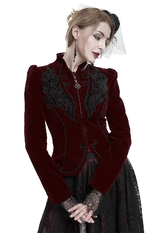 Women's Gothic Velvet Zipper Wine Red Jacket / Ladies Lace Applique and Decorative Buttons Jacket Chenille Jacket Brocade Jacket Lace Jacket Women's Gothic Velvet Zipper Wine Red Jacket / Ladies Lace Applique and Decorative Buttons Jacket Chenille Jacket Brocade Jacket Lace Jacket