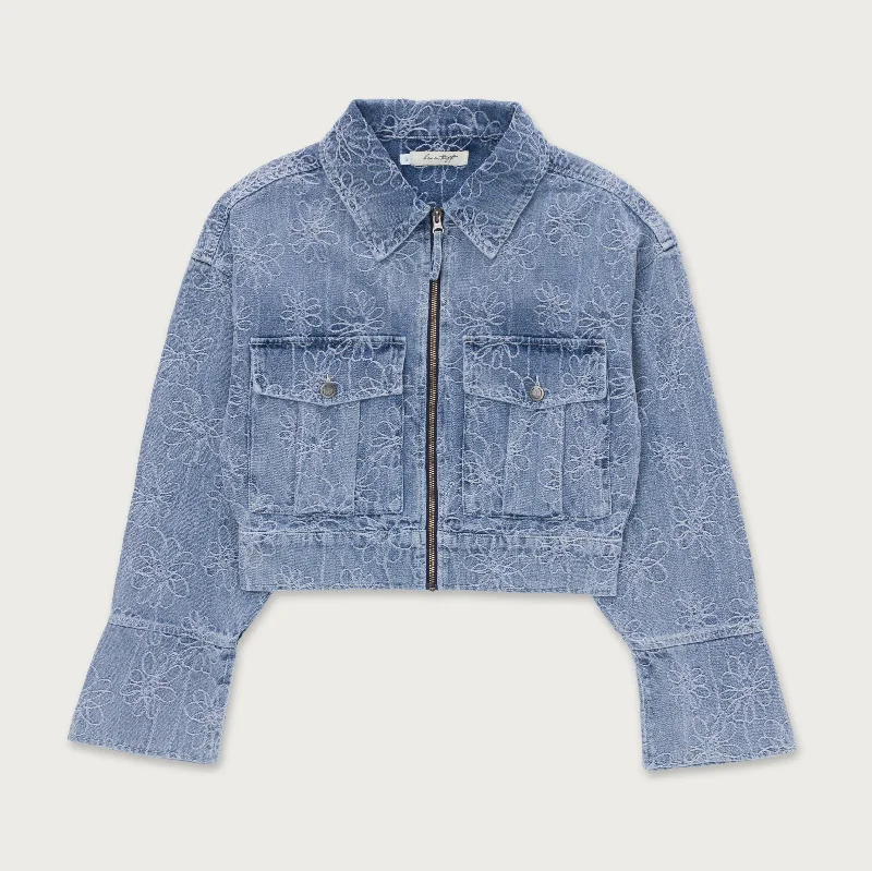 Womens Cropped Denim Jacket - Light Blue Elasticated Jacket Padded Jacket Insulated Jacket Womens Cropped Denim Jacket - Light Blue Elasticated Jacket Padded Jacket Insulated Jacket