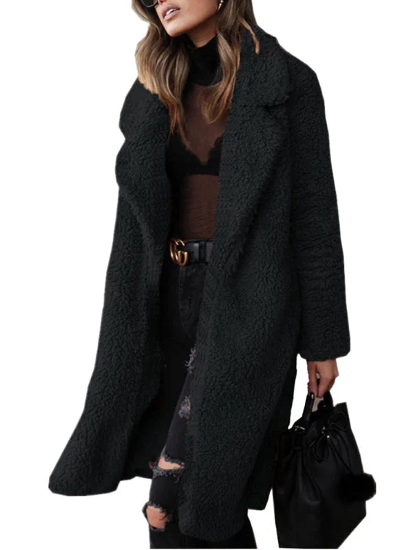 Women's loose long sleeve lapel plush jacket Fleece Fabric Down Fabric Feather Fabric Women's loose long sleeve lapel plush jacket Fleece Fabric Down Fabric Feather Fabric