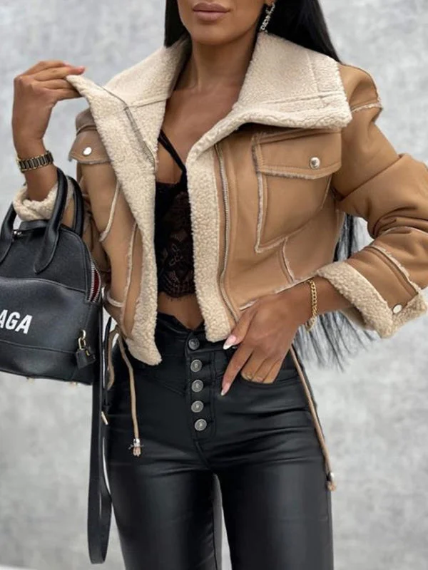 Women's new lamb wool short coat zipper motorcycle style jacket top Appliqued Jacket Beaded Jacket Sequined Jacket Women's new lamb wool short coat zipper motorcycle style jacket top Appliqued Jacket Beaded Jacket Sequined Jacket