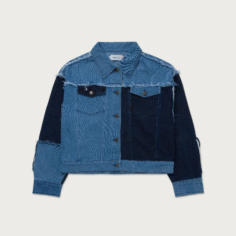 Womens Patch Work Denim Jacket - Indigo Nylon Jacket Polyester Jacket Spandex Jacket Womens Patch Work Denim Jacket - Indigo Nylon Jacket Polyester Jacket Spandex Jacket