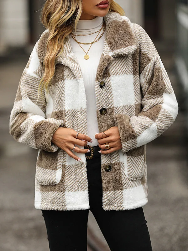 Women's plaid single-breasted double-sided velvet jacket Oversized Jacket Tailored Jacket Straight Jacket Women's plaid single-breasted double-sided velvet jacket Oversized Jacket Tailored Jacket Straight Jacket