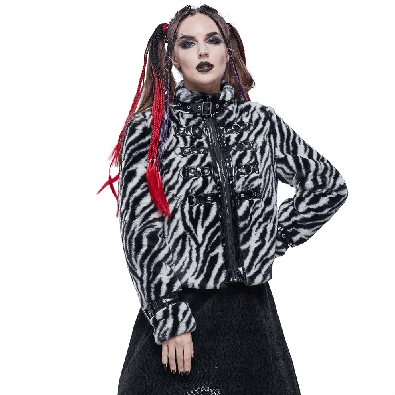 Women's Zebra-stripe Jacket with Stand Collar & Buckles / Faux Fur Zipper Warm Jackets Striped Jacket Polka Dot Jacket Floral Jacket Women's Zebra-stripe Jacket with Stand Collar & Buckles / Faux Fur Zipper Warm Jackets Striped Jacket Polka Dot Jacket Floral Jacket