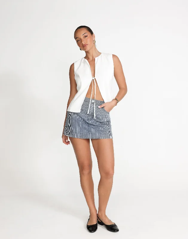 Kalina Denim Mini Skirt (Navy Pinstripe)