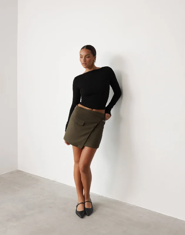 Kamala Mini Skirt (Moss) silk skirt lustrous