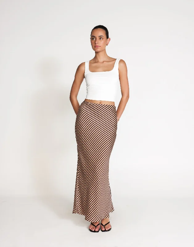 Nigella Maxi Skirt (Caramel Pinstripe)