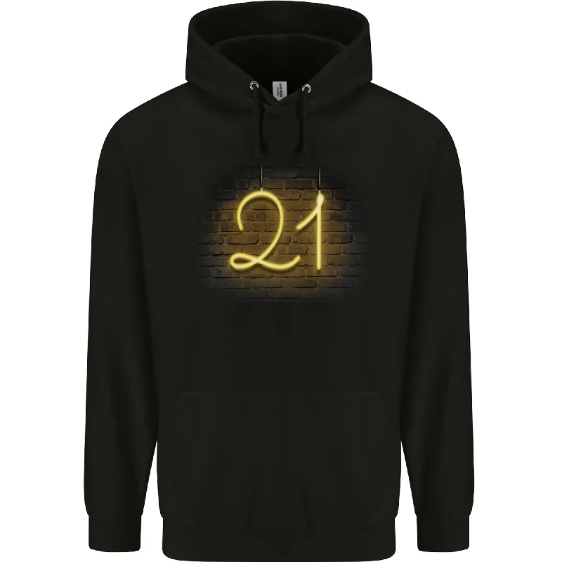 21st Birthday Neon Lights 21 Year Old Mens 80% Cotton Hoodie Hoodie with Ribbed Hem Stretchable Secure 21st Birthday Neon Lights 21 Year Old Mens 80% Cotton Hoodie Hoodie with Ribbed Hem Stretchable Secure