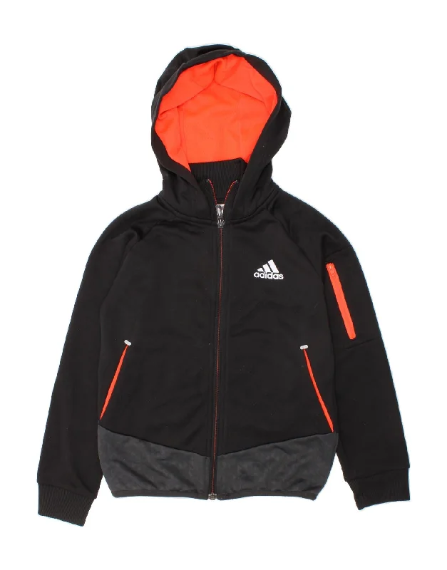 ADIDAS Boys Climalite Zip Hoodie Sweater 7-8 Years Black Polyester