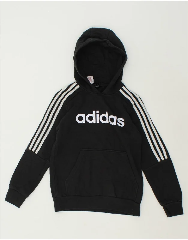 ADIDAS Boys Graphic Hoodie Jumper 11-12 Years Black Cotton