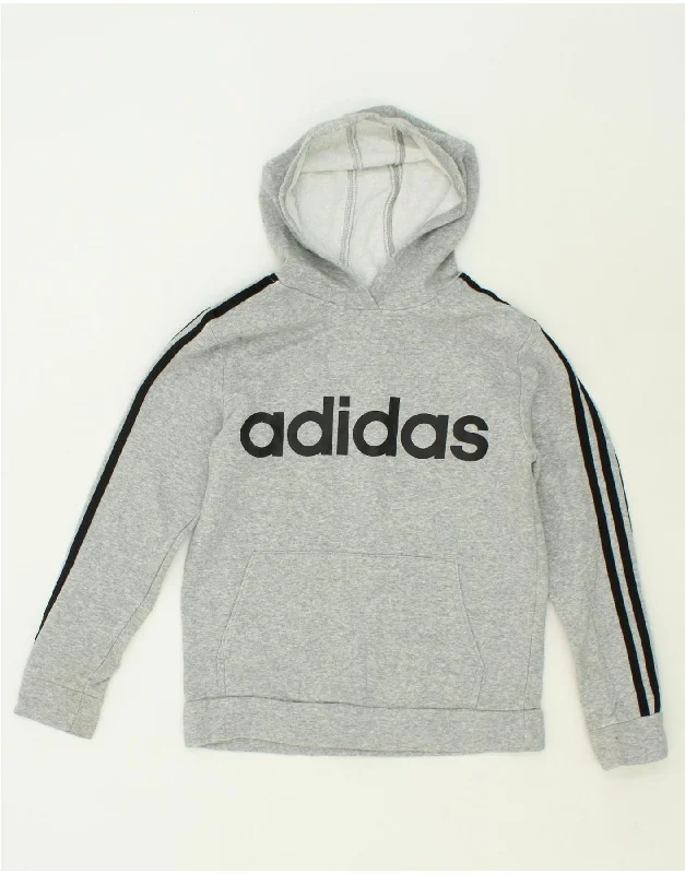 ADIDAS Boys Graphic Hoodie Jumper 11-12 Years Large Grey Cotton