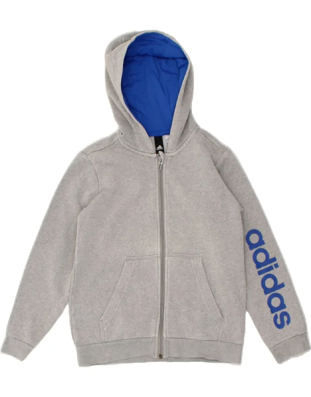 ADIDAS Boys Graphic Zip Hoodie Sweater 8-9 Years Grey Cotton Graphic Hoodie Design Print ADIDAS Boys Graphic Zip Hoodie Sweater 8-9 Years Grey Cotton Graphic Hoodie Design Print