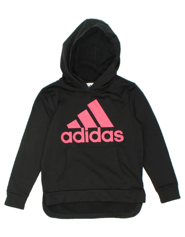 ADIDAS Girls Graphic Hoodie Jumper 11-12 Years Large Black Polyester