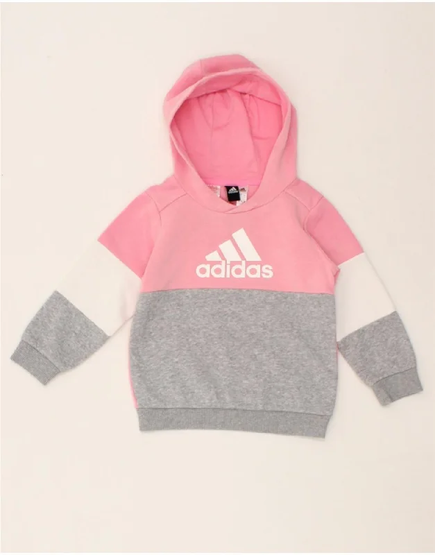 ADIDAS Girls Graphic Hoodie Jumper 3-4 Years Pink Colourblock Cotton Hoodie with Hem Applique Textured Unique ADIDAS Girls Graphic Hoodie Jumper 3-4 Years Pink Colourblock Cotton Hoodie with Hem Applique Textured Unique